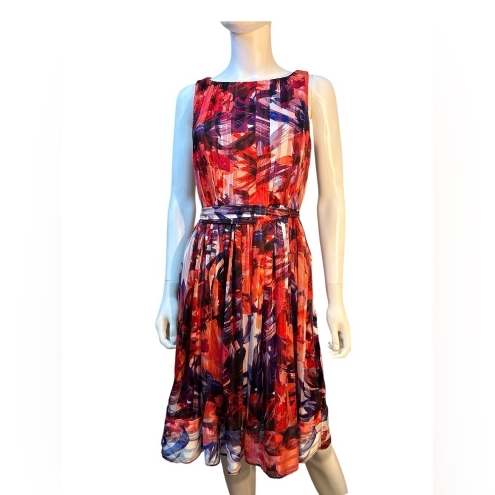 Luxe by Carmen Marc Valvo Red and Purple  Midi Sundress Size 6, Pre-owned EUC